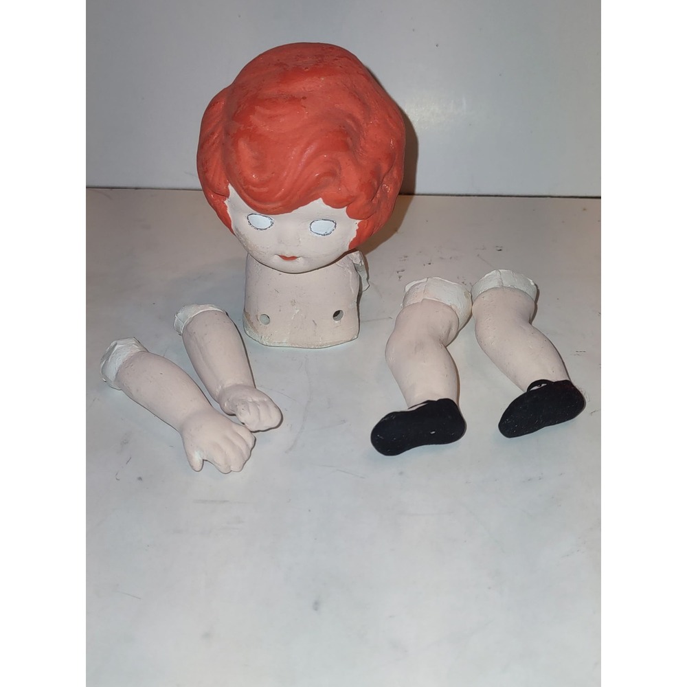 Vintage Little Orphan Annie Bisque Parts Head Arms Legs Hand Painted Ceramic